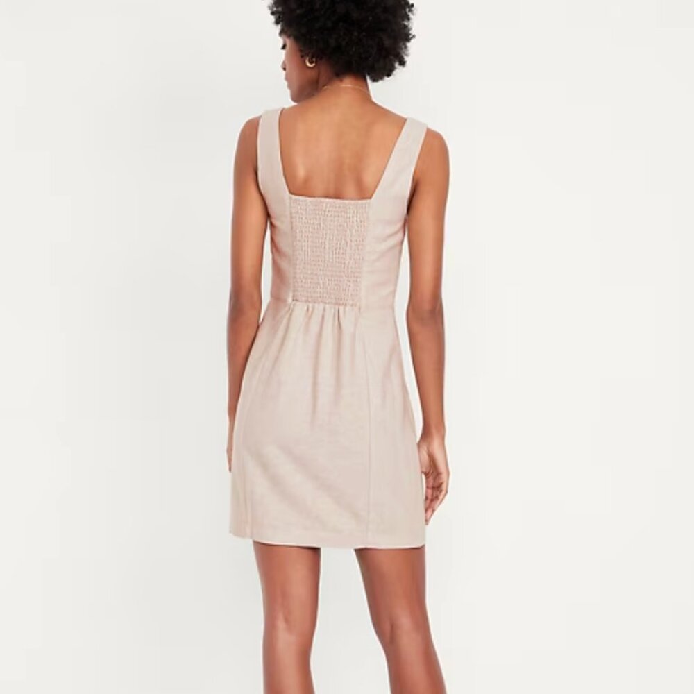 NEW Old Navy Square-Neck Linen-Blend Mini Dress in Flax Linen Size L - Picture 2 of 7